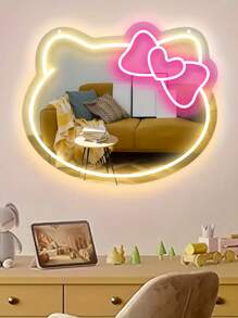 Sanrio 1 szt. Lustro ścienne do sypialni Anime Love Bow KT Cat Neon Lights, Toaletka, Garderoba, Salon, Korytarz, Neon Lights, Lustrzany pasek ściemnialny LED, Dekoracja łazienki w domu, Toaletka USB/zasilane baterią Neon Lights LED, Różowa dekoracja ścienna do sypialni, Nadaje się do pokojów, Przyjęć walentynkowych, Urodzin, Prezentów ślubnych, Domu, Dekoracji świątecznych, Podarunku dla Dziewczyn, Żon, Przyjaciół, Rodziny, Kochanków