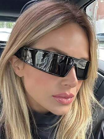 1 pieza Gafas de mujer con montura grande y estilo de moda, adecuadas para uso diario con estilo universitario, con forma envolvente y de sombra