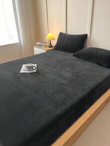 1pc Plush Quilted Bed Sheet Set, Fashionable Bed Mattress Protector Fits Queen/King Size Beds, Soft Fitted Sheet And Mattress Cover, Removable & Machine Washable - Black - View 4