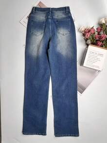 Women's Y2K High-Waisted Skinny Jeans - Washed Denim With Contrast Topstitching, Spring/Summer - Blue - View 4