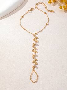 1pc Fashion Simple & Unique Leaf & Pearl Decor Bracelet For Women, Sizes May Vary, Exact Beads Count Not Guaranteed