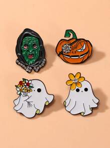 1pc Halloween Brooch Cartoon Alloy Drip Oil Dot Diamond Badge Diamond Cute Ghost Pumpkin Demon Clothing Decoration, Unisex Jewelry Costume Accessories Bag Charms Office Accessories