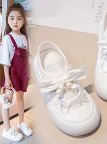 Zapatos de lona 2025 nuevos Zapatillas de baile blancas con suela sólida, zapatos tipo crackers casuales de otoño, zapatos versátiles de moda bordados para niños mayores