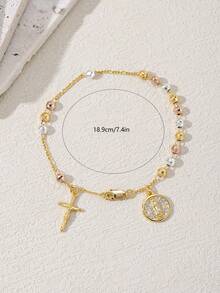 1pc 2025 New S925 Silver Hypoallergenic Triple-Tone Electroplated Handcrafted Guadalupe Virgin Mary Cross Jesus Christ Rosary Bracelet, Comes With Luxury Drawer Gift Box & Carrier Bag, Suitable For Mother/Valentine's Day Couples/Friends/Devotees, Catholic First Communion, Daily Wear & Prayers