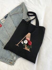 1 pieza Bolso de mano de lona con impresión de letra dorada de moda casual, bolso de hombro, bolso de compras de gran capacidad para mujeres, bolso de viaje plegable y reutilizable, regalo para vacaciones, buen regalo para compañeros de clase, amigos, damas de honor, hermanas, madres, muy adecuado para que los estudiantes vuelvan a la escuela, vacaciones de verano, vacaciones, playa, viajes, negocios, estudiantes, picnic, campamento, supermercado, uso diario