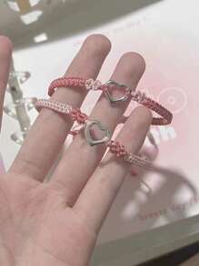 1pc Minimalist Braided Heart-Shaped Bracelet, Suitable As Couple Gift