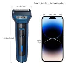 SOLIMPIA 三合一电动剃须刀、理发器和鼻毛修剪器套装，男士专用，新品上市，往复式剃须刀 - 藍色 - 查看 3