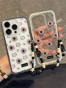 Cartoon süße Katze Fisch klar Handyhülle kompatibel mit iPhone 16 15 14 13 12 11 Pro Max Katzen Perlen Armband Handyhülle Rückseite
