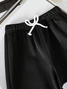 Tween Boy Patchwork Thermal Crew Neck Sweatshirt And Pants Set