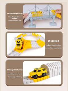 儿童DIY积木轨道拼接拼图玩具，电动轨道玩具工程迷你车套装拼图男孩玩具轨道车火车玩具，适合儿童生日、万圣节、圣诞节、新年礼物