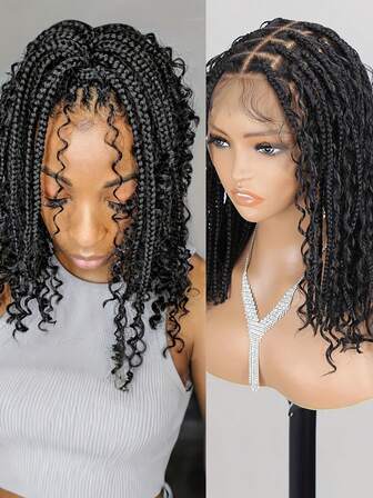 A ANYTIME Natural Look Wig | Durable Wig Material Wig Braiding HD Full Lace Braided Wigs For Women - Knotless Bob Style Black Box Braided Wig With Soft Hair High Temperature Fiber, Natural Look Everyday Stylish Look |