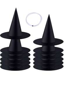 2/6/12 PIEZAS Decoraciones de Halloween Sombreros de bruja Accesorio de disfraz, Sombrero de mago negro grueso con cuerda para colgar a granel para mujeres y niños para decoración de porche, interior, exterior, fiestas, hogar, otoño, habitación - Multicolor - Ver 13