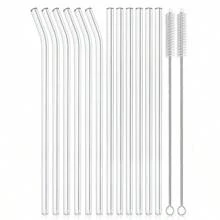 8/12pcs Glass Drinking Straws With Woven Cleaning Brushes