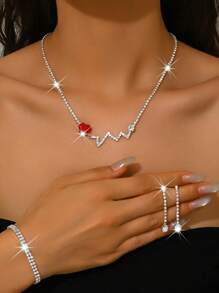 4pcs Elegant Jewelry Set: Rhinestone Earrings + Necklace + Bracelet, Suitable For Women's Wedding & Evening Wear, Valentine's Day Gift For Girlfriend