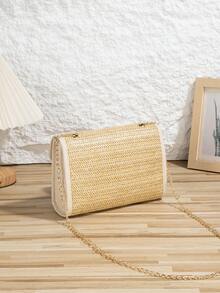 New Stylish Straw Woven Square Shoulder Bag, Versatile Vacation Style, Fashion Braided Crossbody Bag, Minimalist Solid Color Chic For Women - Multicolor - View 6