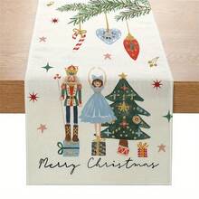 1-Piece Set Of Linen Nutcracker Table Runner - Designed With Holiday Nutcracker And Ballet Dancer, Featuring The Words "Merry Christmas", A Indoor And Outdoor Holiday Table Cover Suitable For Kitchen, Dining, And Party Decoration, Christmas Table Cloth, Nutcracker Theme, Seasonal Decorative Fabric, Home Decor. - Multicolor - View 21