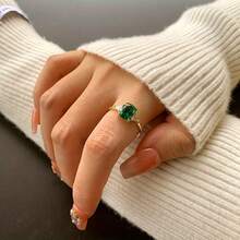 复古锆石镶嵌戒指，新款订婚戒指，镶嵌绿色宝石，尺码 5-11