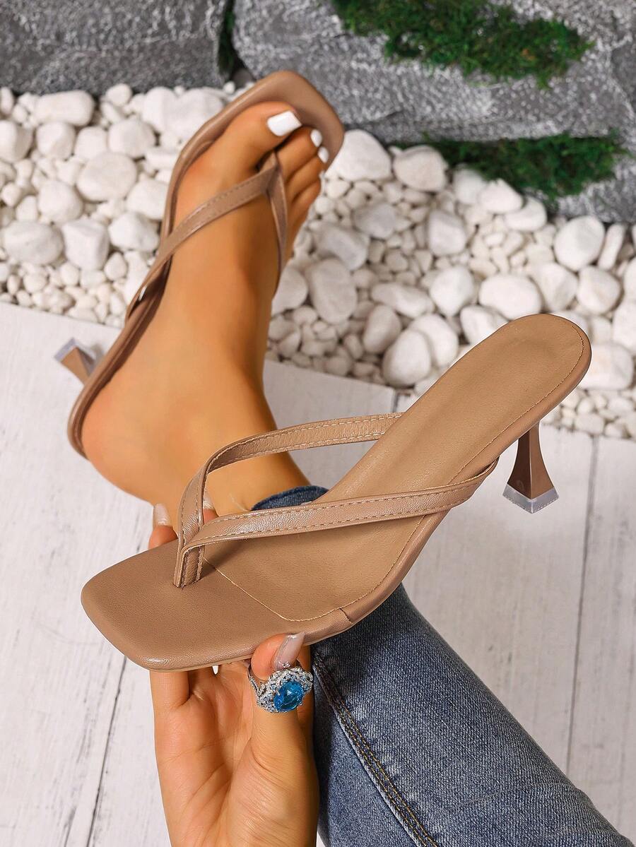 女士方头一脚蹬高跟凉鞋，小猫跟性感优雅舒适正装凉鞋，适合日常穿着