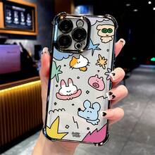 Funda de Teléfono de Animal de Dibujos Animados Creativa y Linda Adecuada para 16, 15, 14, 13, 12, 11 Pro, X, XR, XS, 8, Plus Cubierta Protectora Transparente de Gel Suave a Prueba de Golpes - Colores mixtos - Ver 2