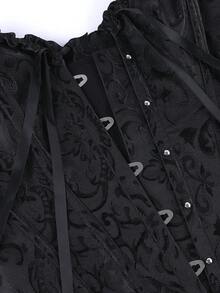 经典束胸紧身胸衣，露肩甜美修身紧身衣，荷叶边腰部束腰上衣，适合化妆舞会、万圣节，黑色提花 - 黑色 - 查看 6