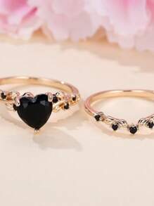 2 Pieces Set New Style Luxury Inlaid Zirconia Heart-Shaped Fashion Versatile Ring, Suitable For Women Girlfriend Anniversary Gift Jewelry
