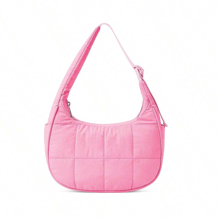 Small Puffer Bag Shoulder Bags For Women Nylon Shoulder Purses And Handbags With Adjustable Strap - Màu Hồng Tươi - Xem 1