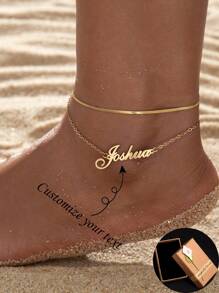 1 Stück personalisiertes, individuell bedrucktes 18K Edelstahl Fußkettchen für Frauen, zierlicher Schmuck für Sommer, Strand und Alltag, Geburtstagsgeschenk, Jahrestag, Muttertag, Valentinstag, Weihnachten, Thanksgiving Geschenk für Mutter, Schwester, Freundin, gute Freundin, Lehrerin