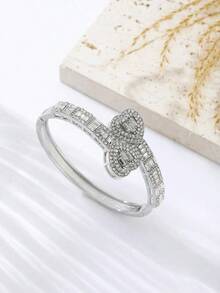 1pc Women's Gold Bracelet, Hip Hop Style Rhinestone Encrusted Luxury Heart & Rectangle Zirconia Bangle, Fashion Jewelry Gift For Valentine's Day, Mother's Day - 彩色 - 查看 7