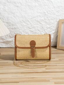 New Stylish Straw Woven Square Shoulder Bag, Versatile Vacation Style, Fashion Braided Crossbody Bag, Minimalist Solid Color Chic For Women - Multicolor - View 8