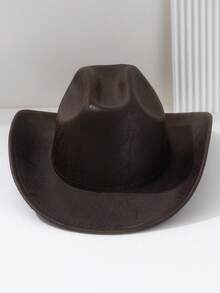 1顶男女通用PU皮西部牛仔帽，复古棕色图案皮革独特帽冠宽檐帽，街头时尚造型，男士礼物，复古风格，适合远足、骑行、草原活动，日常、角色扮演、节日、派对、旅行、防晒，圣诞礼物之选。 - 純色 - 查看 5
