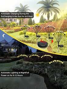 1个/6LED/8LED/10LED太阳能灯，太阳能花园灯，户外太阳能萤火虫智能灯，摇摆户外太阳能灯，防水户外太阳能灯，适用于圣诞节庭院小径装饰，带智能光传感器 - 螢火蟲 - 查看 4