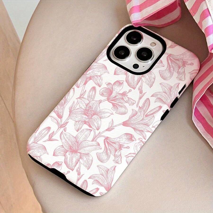 Funda para teléfono 1 película dos en uno de lirio rosa: duradera, absorbente de golpes y compatible con 16, 15, 14, 13, 12, 11, Plus, Pro, amigos de cumpleaños - Colores mixtos 1 - Ver 1