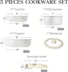 5/11pcs Pots And Pans Sets Non Stick, Kitchen Cookware Sets, Induction Pan Set For RV Set, Pans With Detachable Handle, Granite White, Oven Friendly - White - View 2