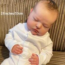 Muñeca bebé recién nacido realista de 21 pulgadas, muñeca de trapo sin género de tacto suave, con piel pintada en 3D de vinilo, venas visibles, miembros flexibles, cabello pintado a mano de manera realista, muñeca artesanal como un bebé real - Regalo para recién nacido/Regalo de Navidad/Regalo de cumpleaños/Regalo de Acción de Gracias/Regalo de Halloween