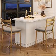 CuisinSmart Bar Stools Set Of 4  Thick Pu Upholstered Barstools With Footrest For Dining Room Kitchen Island,Easy Assembly - Gold - View 9