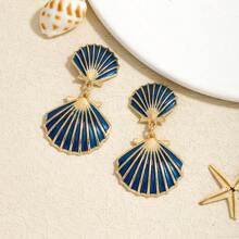 1 Pair Boho Style Shell Texture Enamel Pendant Earrings, Fashion Oceanic Element Eardrops Suitable For Women To Wear In Summer, Beach Vacation