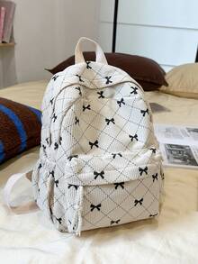 1 pieza Mochila linda con compartimento para portátil y lazo de estilo preppy, mochila escolar de gran capacidad con correas ajustables, mochila multifuncional para uso diario/vacaciones/vuelta al colegio, ideal para niñas/universitarias/graduadas. - Beis - Ver 13