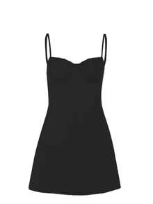 WOWDARK Women Casual Spaghetti Strap Backless Tie Strap Mini Dress, For Autumn - Black - View 3