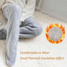 女士毛绒过膝袜，柔软厚实保暖家居袜，膝盖保护