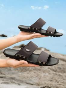 Chinelos masculinos de moda de verão - , Sola antiderrapante, Conforto durante todo o dia, Material de PU, Ideal para o dia a dia, trabalho, praia, férias, presente perfeito para feriados! Sandálias, Sandálias de enfiar, Chinelos de praia de bico aberto de verão