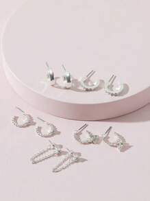 Set de 10 pares de pendientes geométricos minimalistas personalizados con diamantes de imitación de plástico, adecuados para uso diario o de fiesta de mujeres