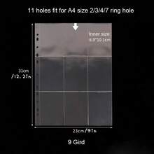 10pcs/Pack A4 11 Holes Binder Refill Bags,Universal 3 Inch Collect Book Bags,1/2/4/6/9 Postcards Cards Holder Back To School,Back To School,School Supplies - Clear - View 11