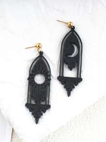 Pendientes con forma de ventana con luna y sol, pendientes versátiles para mujeres