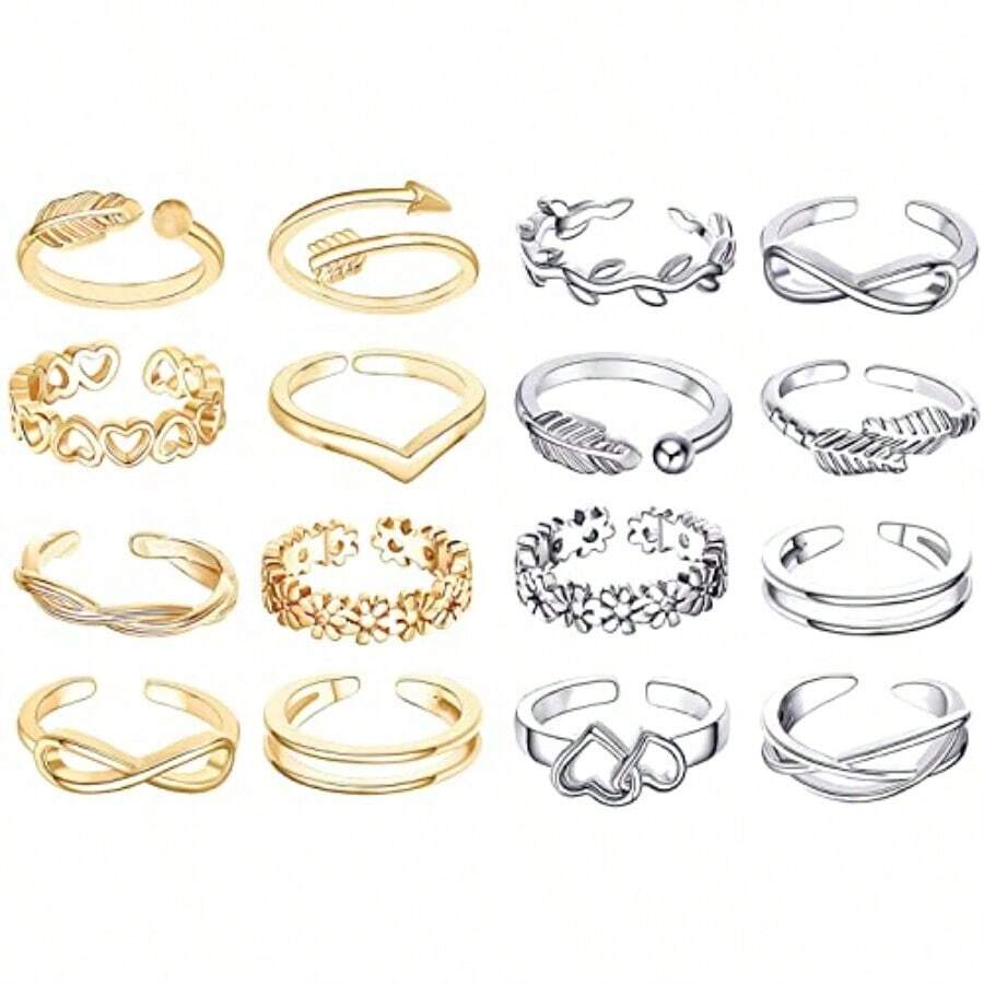 24PCS Toe Rings For Women Adjustable Toe Rings Women - như hình ảnh - Xem 1