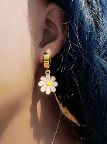 1 Pair Elegant Daisy Flower Hoop Earrings For Women, Chic, Sweet Perfect For Summer