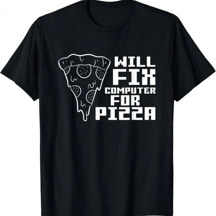 プログラマー IT ヘルプデスク管理者がピザ T シャツのコンピューターを修正します - ブラック - チェックする 1