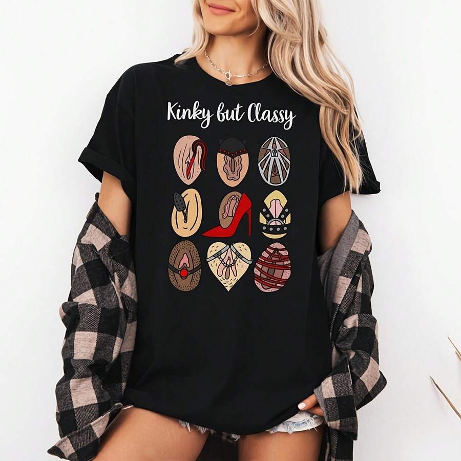 -Shirt With Design Unique Graphic Tee Edgy Rel Bold Statets & INAWLY Floral Printed Short Sleeve T-Shirt Graphic Tees Women Tops - Black 1 - View 1