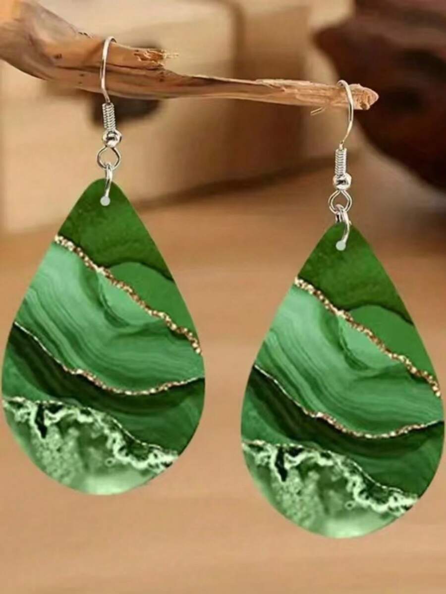 1 Pair Bohemian Style Green Dangle Earrings For Women