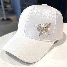 [Elegant | Rhinestone] Lightweight Breathable Polyester Elegant Rhinestone Butterfly Baseball Cap For Women | Adjustable Fit, Lace Print | Perfect For Spring & Summer, Valentine's Day - Màu hồng B - Xem 2
