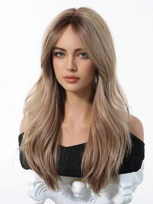 20 Inch Long Straight Blonde Wig With Bangs, Middle Part Layered, Dark Roots, Heat Resistant Synthetic Fiber Wig, Suitable For Daily Wear And Parties, 20 Inch/51cm - Multicolor - View 5